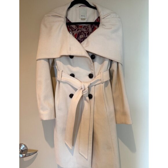 Anthropologie Elevenses Cream Pea Coat Size 4 - Picture 3 of 8